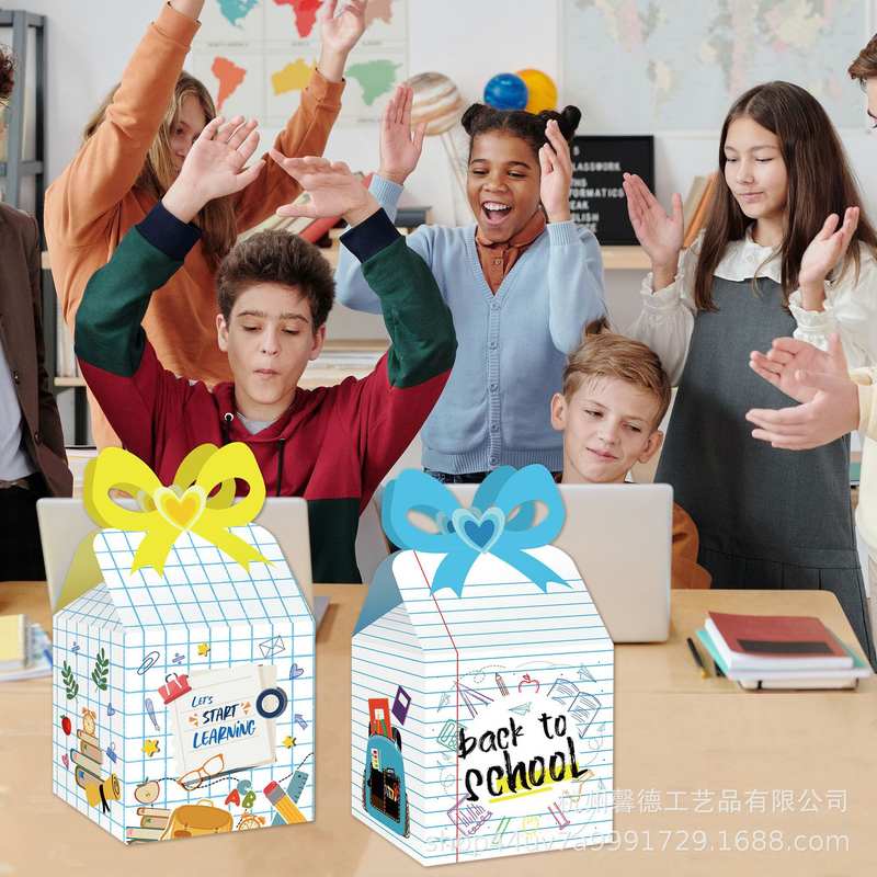 KZ033外贸开学返校季BACK蝴蝶结SCHOOL礼品派对糖果TO纸盒手提