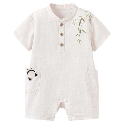 babylove婴儿连体衣夏季薄款棉麻短袖哈衣爬服外出休闲宝宝衣服
