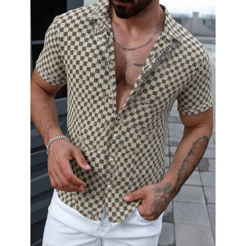 F 40983 Polka Dot Mens Short Shirts 圆点印花男士短袖衬衫