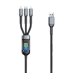 100W超级快充三合一充电线适用苹果荣耀华为OPPO小米VIVO安卓手机通用车载一拖三数据线透明芯片type-c带灯