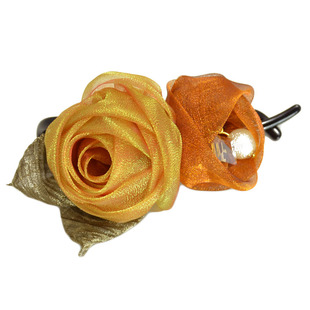 31街布艺花朵扭夹头饰盘发发夹绢纱玫瑰一字夹横夹鬓夹发饰水晶女