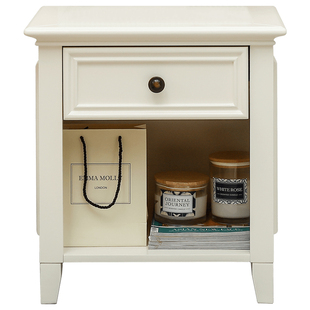 美式全实木床头柜奶油白色小型抽屉储物柜简约现代床边柜沙发边几