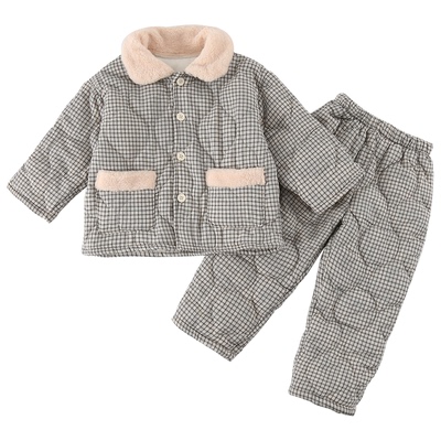 儿童加绒三层夹棉睡衣套装