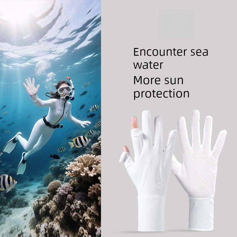 潜水手套女长款浮潜防晒专用露指漂流男儿童游泳装备全指冲浪手套