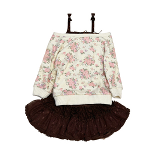 【小雨的岛】古早千金风甜美减龄露肩碎花毛衣女设计感针织衫套装