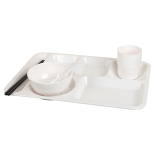 六格快餐盘分格商用密胺仿瓷长方形工厂食堂学校塑料四格饭盘套装