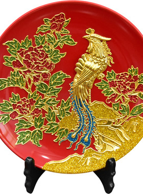 新中式金箔丹凤朝阳客厅陶瓷摆件