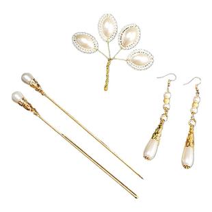 古装汉服发簪子白蛇传白素贞新款白娘子珠花头饰古典发钗复古耳环