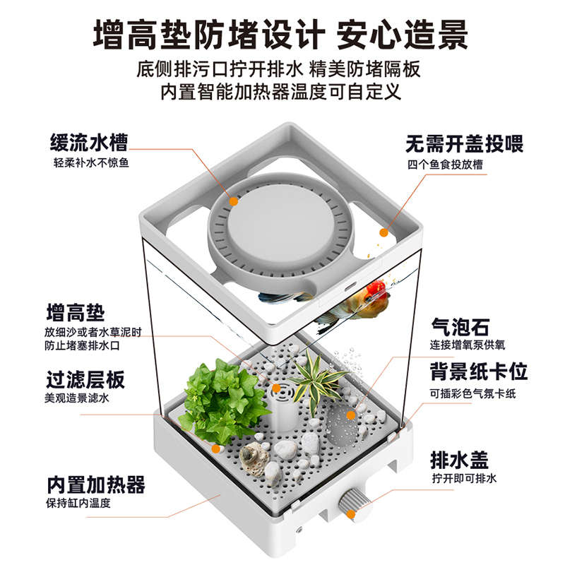 斗鱼专用缸水母缸桌面小型鱼缸办公桌生态创意加热增氧迷你懒人缸