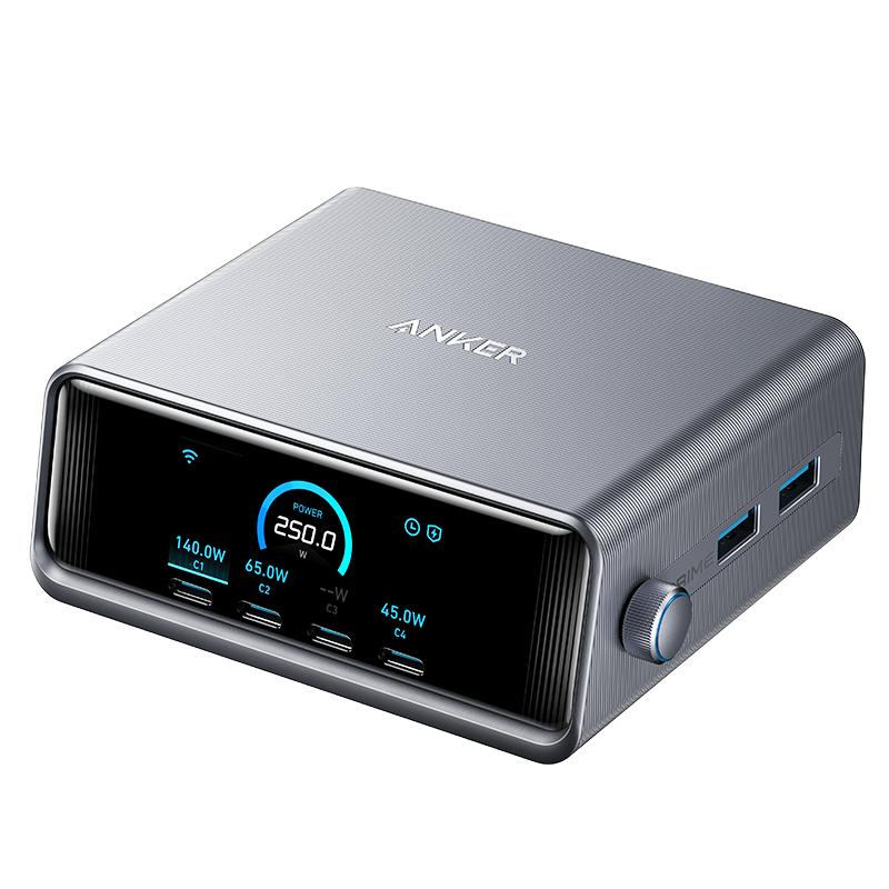 Anker Prime安克250W智能充电站屏显桌面充Pro多口氮化镓充电器PD快充头USB插座适用Macbook笔记本电脑苹果16