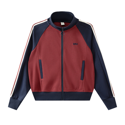 SW速惟运动休闲外套女美式复古撞色立领开衫无帽卫衣夹克2025新款