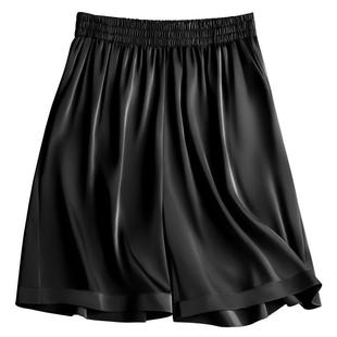 高腰冰丝醋酸短裤女夏季薄款缎面五分裤休闲宽松真丝外穿运动睡裤
