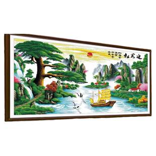 迎客松2026年新款手工刺绣打发时间十字绣线绣高端客厅风景山水画