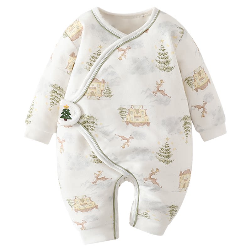 婴儿衣服秋冬装夹棉加厚哈衣爬服出生幼儿宝宝保暖连体衣
