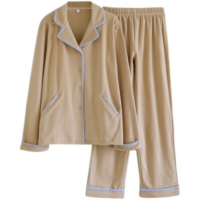 时尚撞色保暖牛奶绒女士睡衣套装