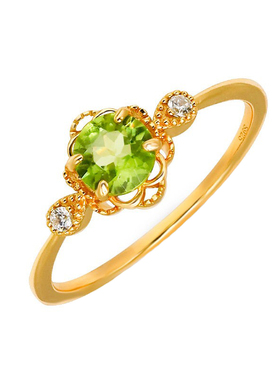 S925银14K镀金橄榄石白锆戒指