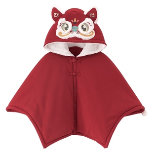 【暖护棉】婴儿童连帽斗篷宝宝披风保暖外套红色年服周岁礼服冬季