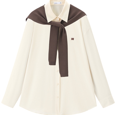 乐町元气奶黄色浅春系长袖衬衫女2026年春季新款宽松搭配披肩上衣