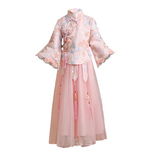 儿童汉服女童古装民国风秋冬款加绒唐装旗袍超仙公主裙演出服春秋