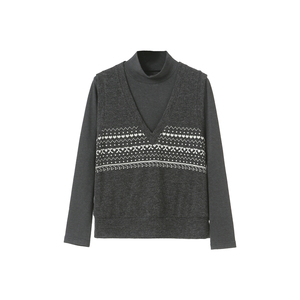 李子木先生半高领保暖打底衫女冬季百搭磨毛加绒假两件上衣针织衫