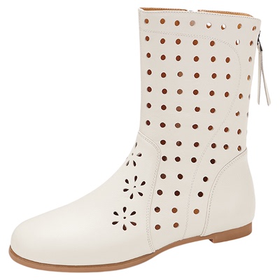 平底洞洞靴子头层牛皮新款