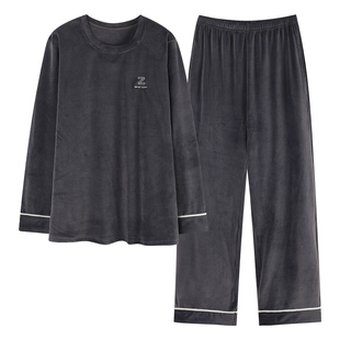 芬腾可安男士秋冬季睡衣男款加厚加绒珊瑚绒套头家居服保暖海岛绒