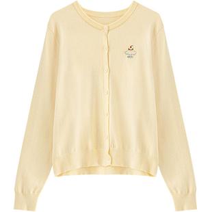 LAGOGO奶黄蛋糕刺绣毛衣开衫外套女拉谷谷2026春季新款俏皮针织衫