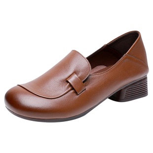 真皮女士妈妈鞋圆头牛筋软底皮鞋春款鞋子软皮中老年女鞋大码单鞋