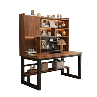 实木书桌书架一体家用卧室带洞洞板学生学习写字桌台式电脑办公桌