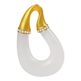 和合玉器18k金和田玉羊脂白玉摇曳钻石镶嵌吊坠金镶玉项链玉坠子