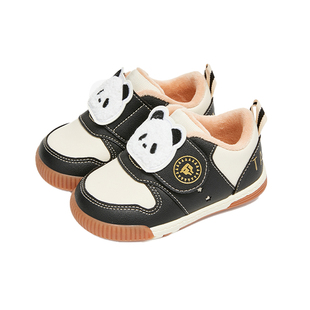 泰兰尼斯冬季新款男宝宝叫叫鞋加绒保暖棉鞋男童卡通熊猫学步鞋