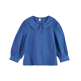 蔡爸爸童装2026秋装蓝色格子衬衫小个子女装大童长袖上衣861+713