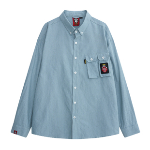 朱铁雄 X HEA醒狮潮牌联名长袖竖条纹衬衫男情侣国潮休闲衬衣外套