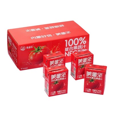 美番乐100%复合果汁NFC非浓缩还原西红柿汁代餐番茄汁200ml*12盒