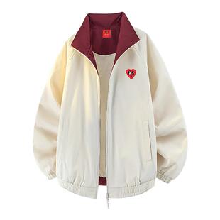 查尔斯桃心 美式撞色拼接简约夹克男女2026年春秋季立领情侣外套