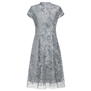 【新中式】NAERSI/娜尔思夏气质蕾丝印花连衣裙中长改良旗袍裙