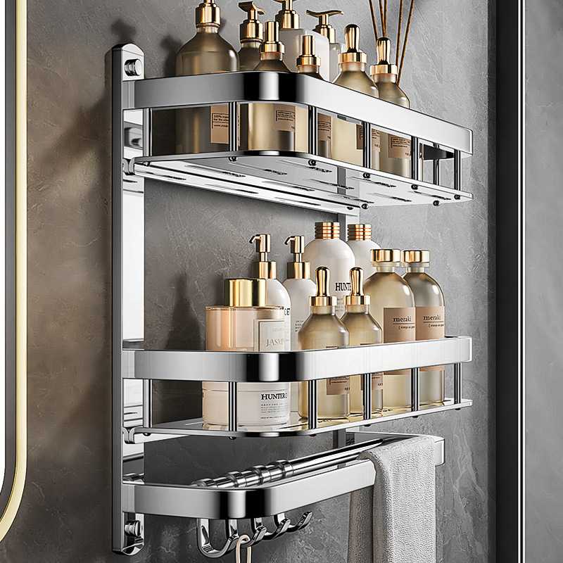 卫生间浴室厕所置物架洗澡洗手间毛巾架一体免打孔304不锈钢架子