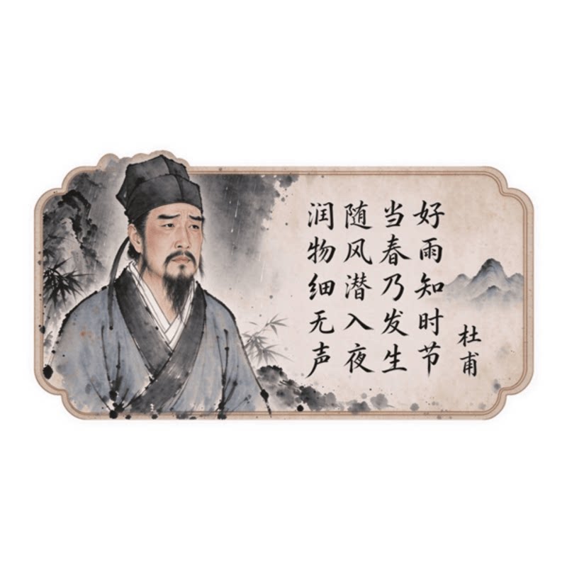 50张古风山水古诗词防水无痕贴纸