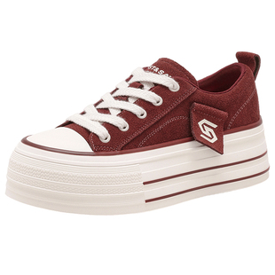 星期六红色休闲板鞋女新款春季厚底增高帆布鞋复古时尚休闲鞋