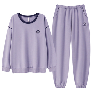 春秋季睡衣女长袖纯棉可外穿2024新款运动秋款收口舒适紫色家居服