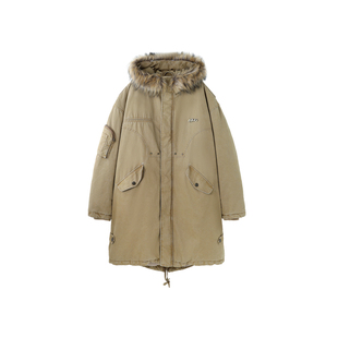 BJHG不计后果巴恩风工装长款棉服男款冬季外套厚毛领棉袄派克服女