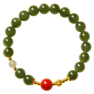 宫里上新和田玉手串女款天然玉石手链串珠绿色高级感妈妈生日礼物