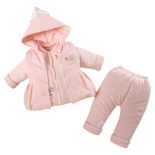 女宝宝秋冬装外出分体款外套装女婴儿衣服裤加厚棉服袄三件套季天