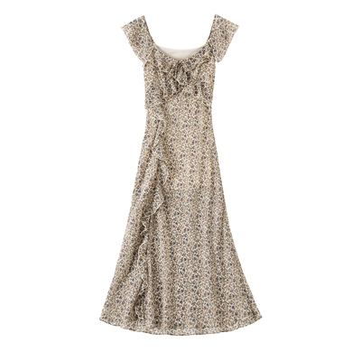 BANANACICI碎花荷叶边鱼尾裙