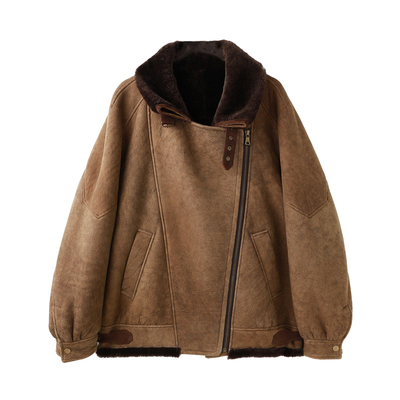复古皮毛一体机车厚款外套