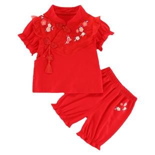 抓周衣服女宝宝宝夏装1一2周岁宴礼服女孩百天宴夏季婴儿喜庆套装