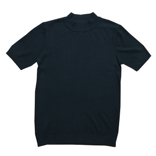 秋季新款黑色短袖针织衫男士修身弹力半高领毛衣帅气半袖t恤衣服