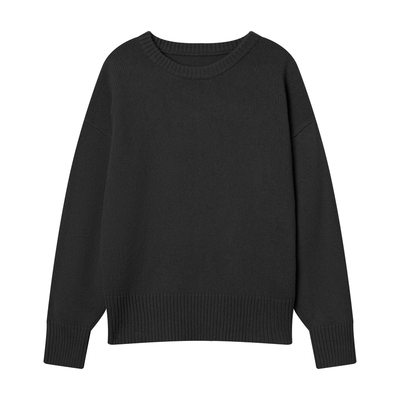 100%羊毛螺纹圆领毛衣女