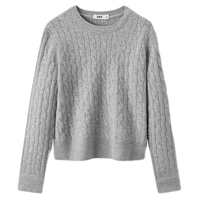 森马简约温柔圆领纯色绞花毛衣女