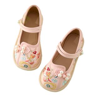 女童汉服绣花鞋春秋款儿童新中式小皮鞋搭配马面裙日常国风公主鞋